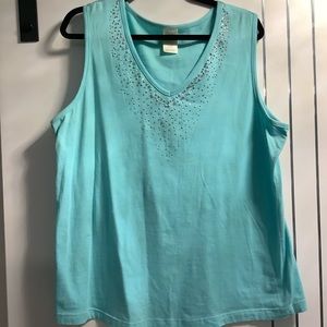 💜3/$30 Plus Size 2X mint green blingy tank top